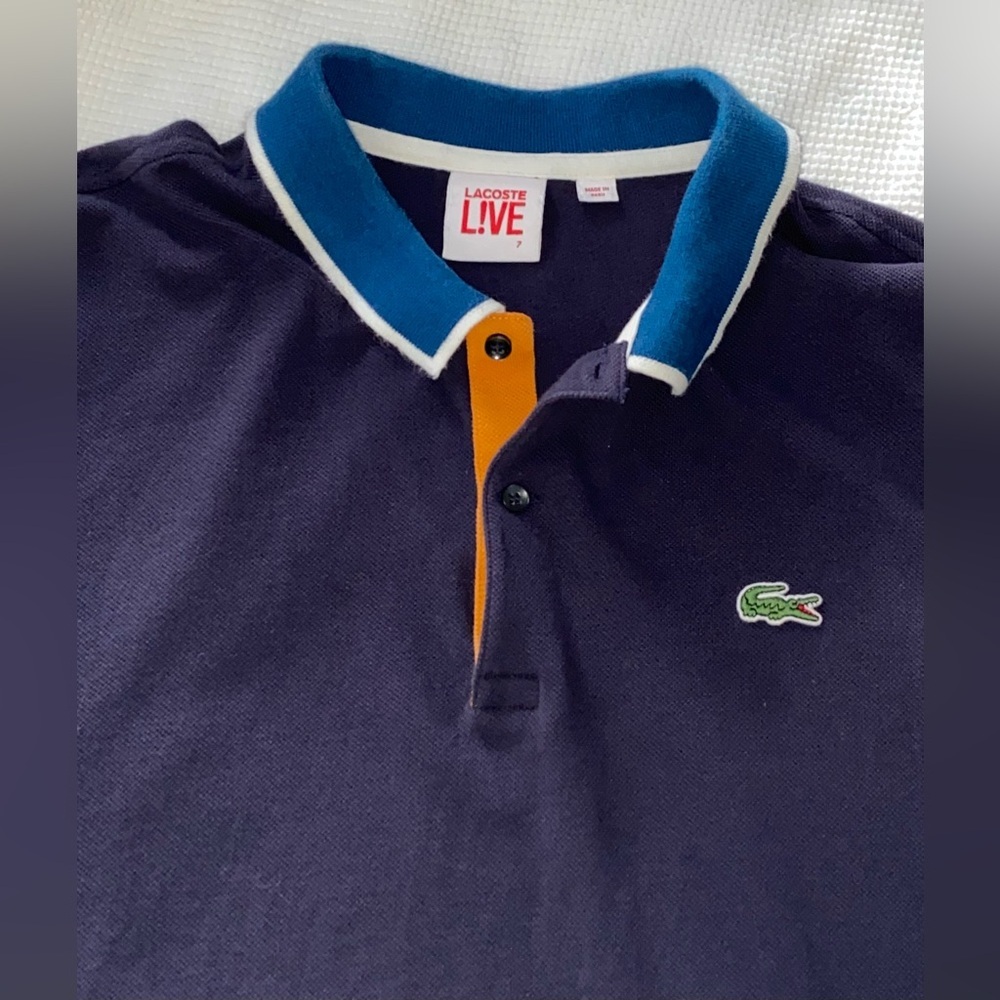 Vintage LACOSTE L!VE navy blue 100% cotton pique polo size 7 / Large - Picture 2 of 10